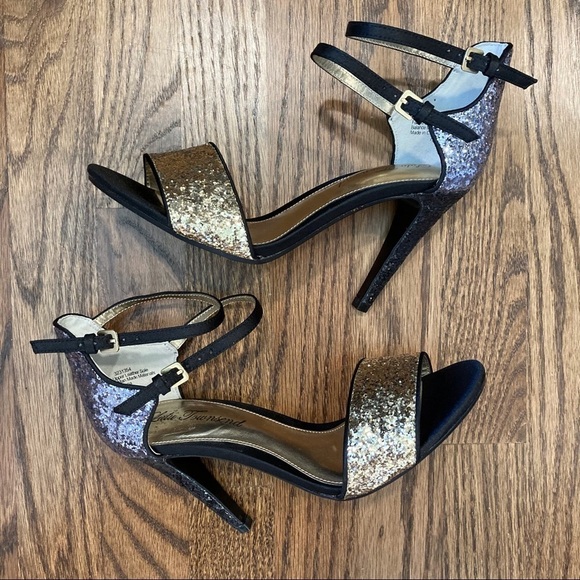 Lulu Townsend 7.5 sparkle glitter heels go.d silver black - Picture 7 of 16